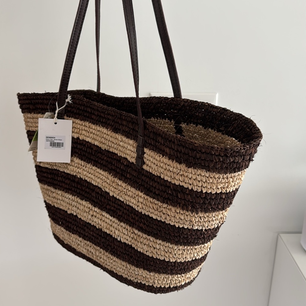 Striped Brown and Cream Tote Bag - Picture 4 of 8